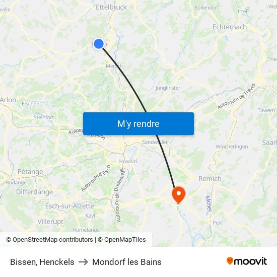 Bissen, Henckels to Mondorf les Bains map
