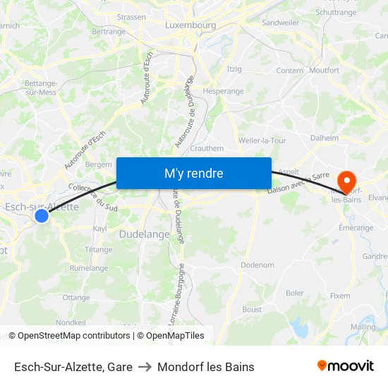 Esch-Sur-Alzette, Gare to Mondorf les Bains map
