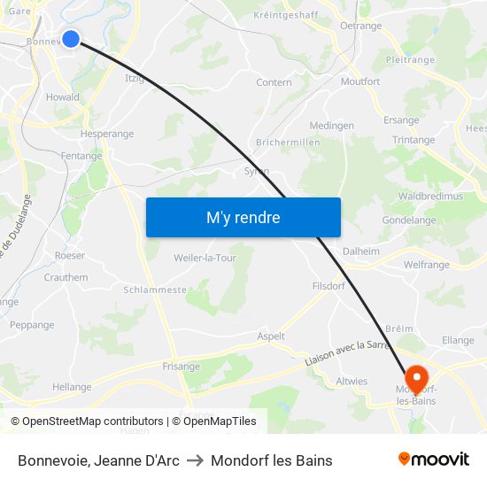 Bonnevoie, Jeanne D'Arc to Mondorf les Bains map