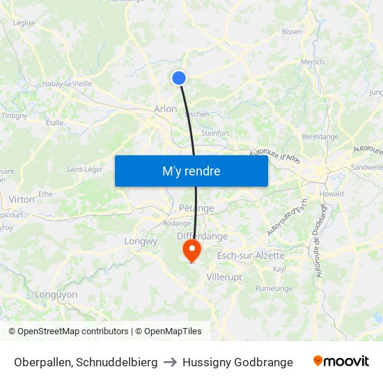 Oberpallen, Schnuddelbierg to Hussigny Godbrange map