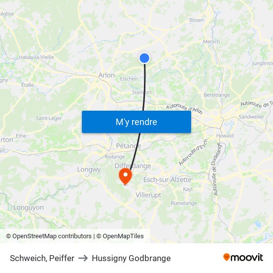 Schweich, Peiffer to Hussigny Godbrange map
