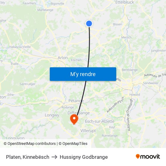 Platen, Kinnebësch to Hussigny Godbrange map