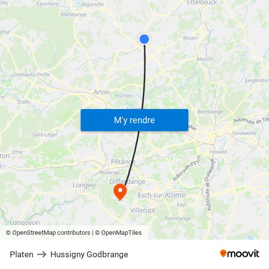 Platen to Hussigny Godbrange map