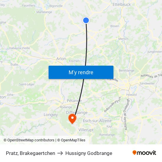 Pratz, Brakegaertchen to Hussigny Godbrange map