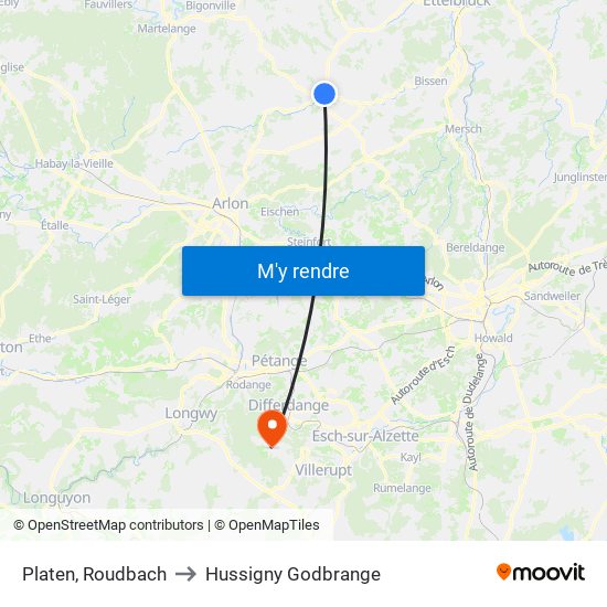 Platen, Roudbach to Hussigny Godbrange map