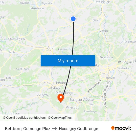 Bettborn, Gemenge Plaz to Hussigny Godbrange map