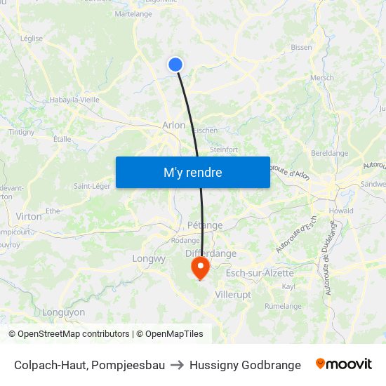 Colpach-Haut, Pompjeesbau to Hussigny Godbrange map