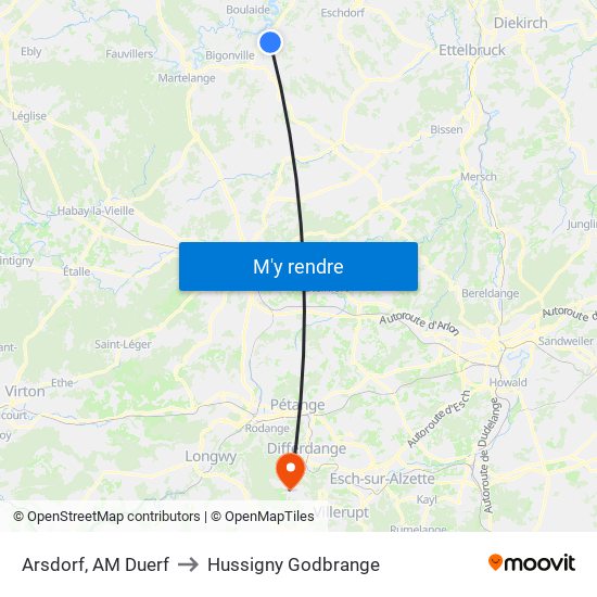 Arsdorf, AM Duerf to Hussigny Godbrange map