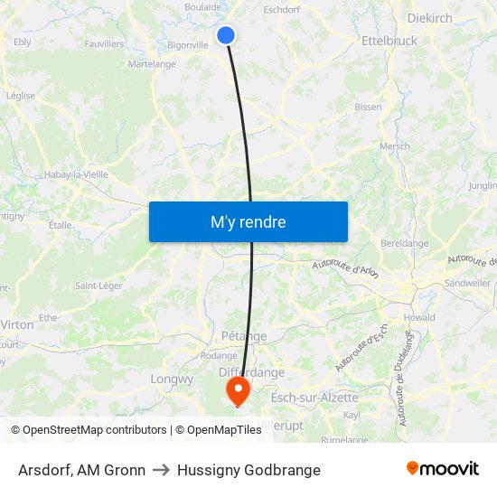 Arsdorf, AM Gronn to Hussigny Godbrange map