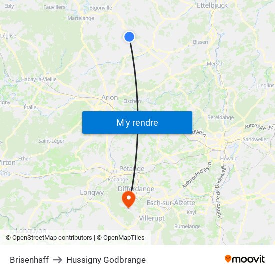 Brisenhaff to Hussigny Godbrange map