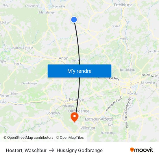 Hostert, Wäschbur to Hussigny Godbrange map