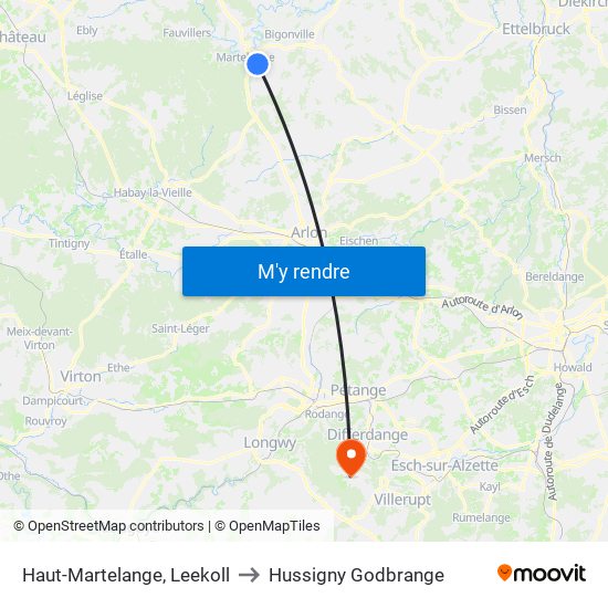 Haut-Martelange, Leekoll to Hussigny Godbrange map