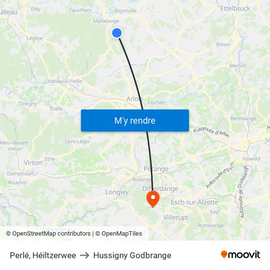 Perlé, Héiltzerwee to Hussigny Godbrange map