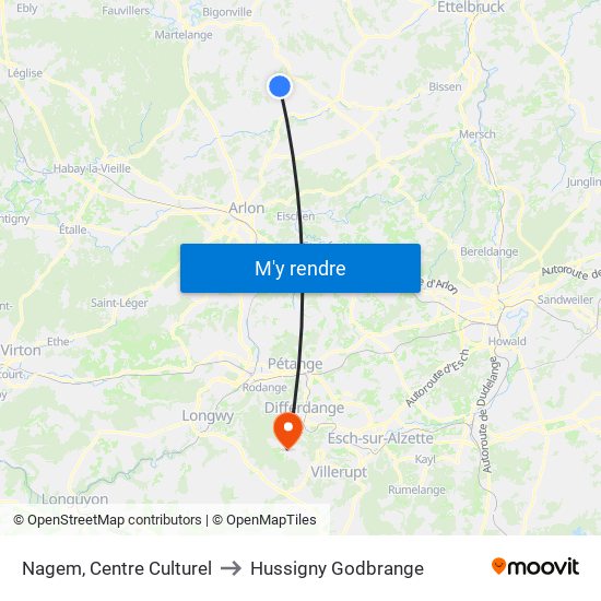 Nagem, Centre Culturel to Hussigny Godbrange map