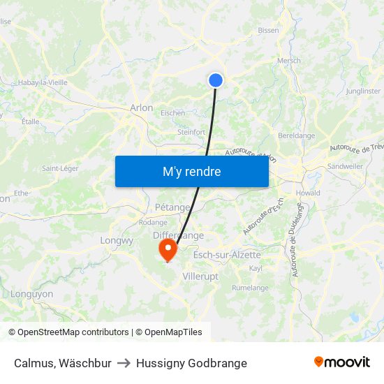 Calmus, Wäschbur to Hussigny Godbrange map