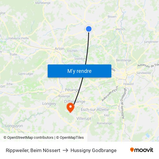 Rippweiler, Beim Nössert to Hussigny Godbrange map