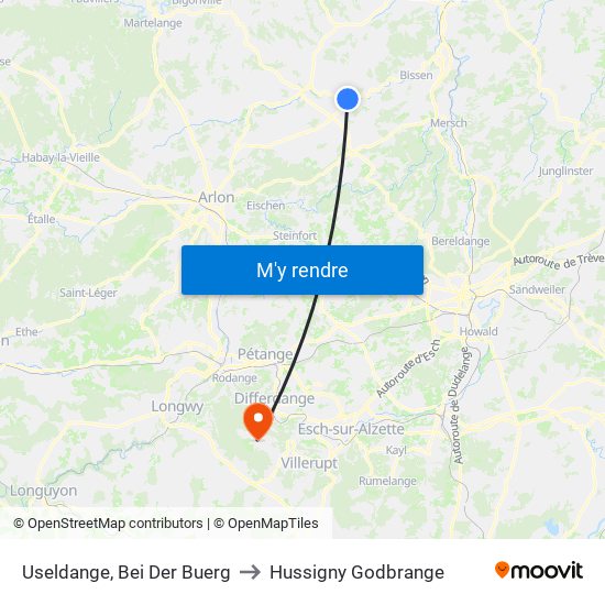 Useldange, Bei Der Buerg to Hussigny Godbrange map