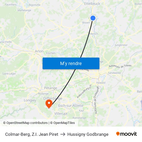 Colmar-Berg, Z.I. Jean Piret to Hussigny Godbrange map