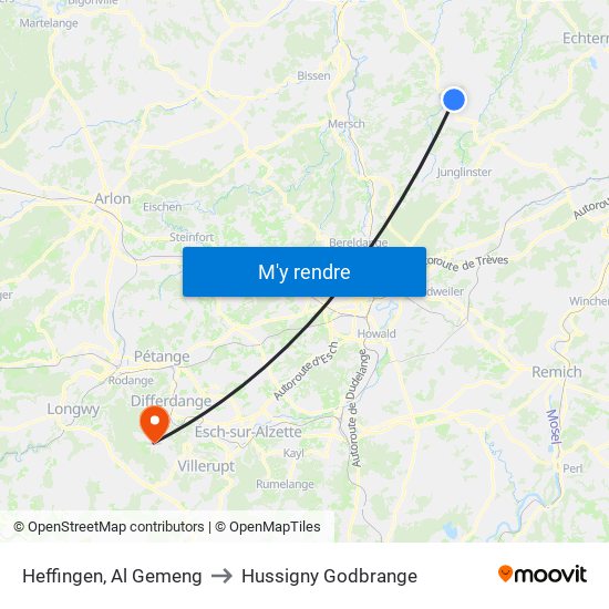 Heffingen, Al Gemeng to Hussigny Godbrange map