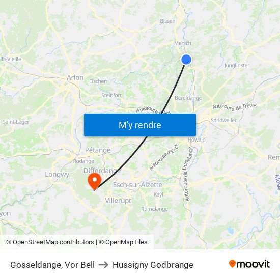 Gosseldange, Vor Bell to Hussigny Godbrange map