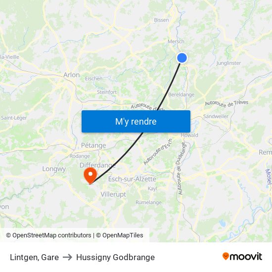 Lintgen, Gare to Hussigny Godbrange map