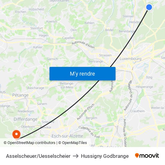 Asselscheuer/Uesselscheier to Hussigny Godbrange map