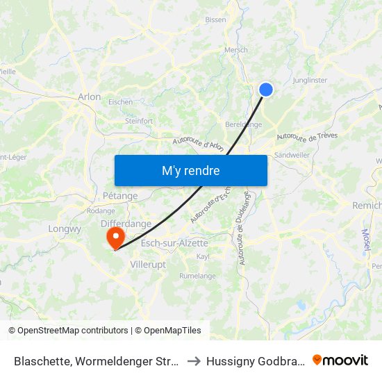 Blaschette, Wormeldenger Strooss to Hussigny Godbrange map