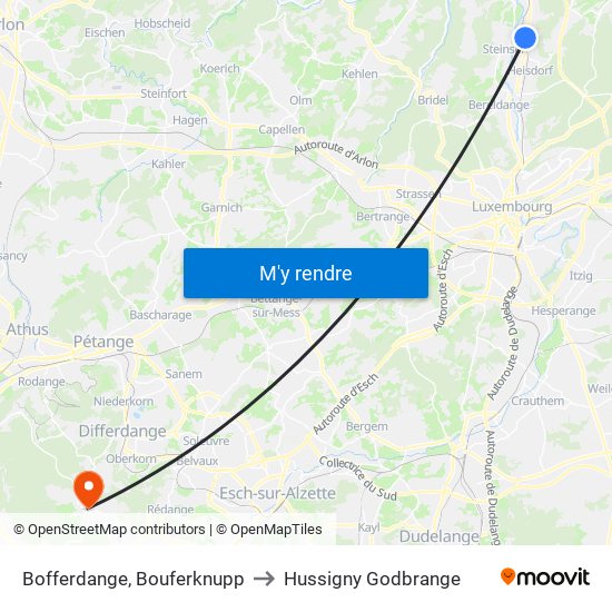 Bofferdange, Bouferknupp to Hussigny Godbrange map