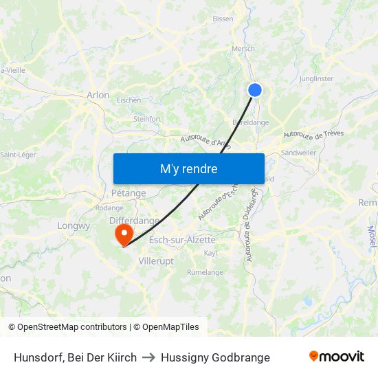 Hunsdorf, Bei Der Kiirch to Hussigny Godbrange map