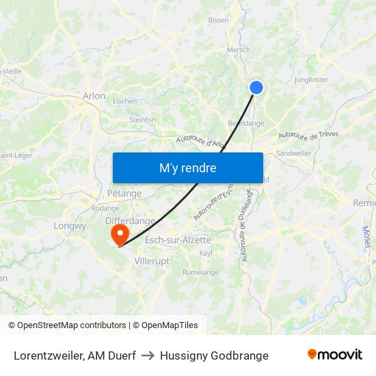 Lorentzweiler, AM Duerf to Hussigny Godbrange map