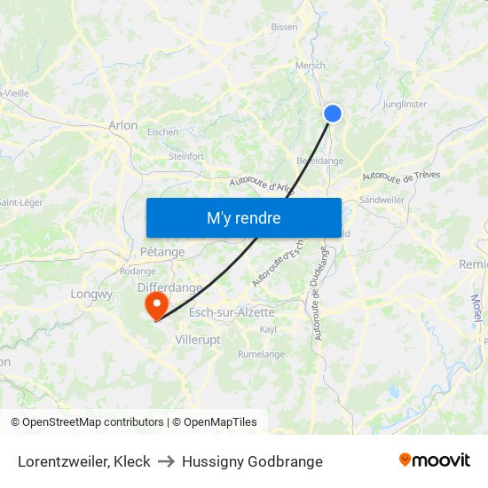 Lorentzweiler, Kleck to Hussigny Godbrange map