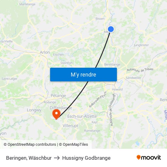 Beringen, Wäschbur to Hussigny Godbrange map