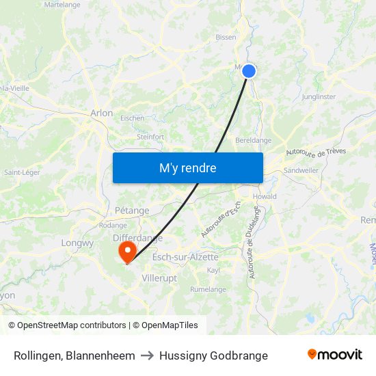 Rollingen, Blannenheem to Hussigny Godbrange map