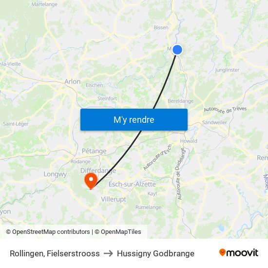 Rollingen, Fielserstrooss to Hussigny Godbrange map