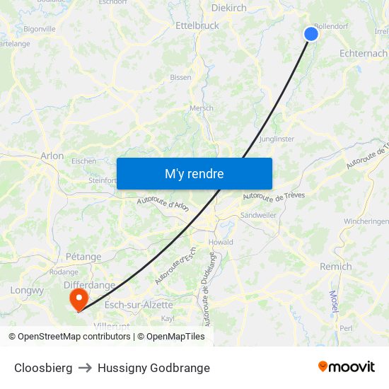 Cloosbierg to Hussigny Godbrange map