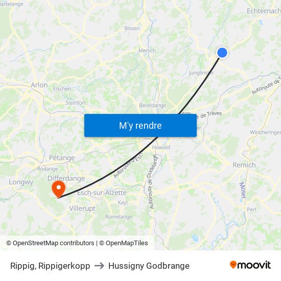 Rippig, Rippigerkopp to Hussigny Godbrange map