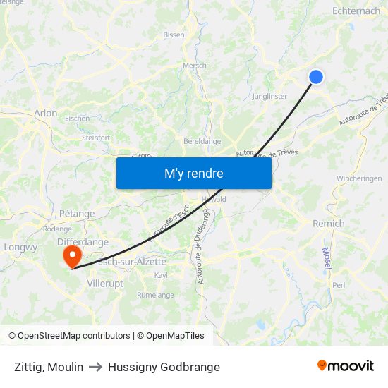 Zittig, Moulin to Hussigny Godbrange map