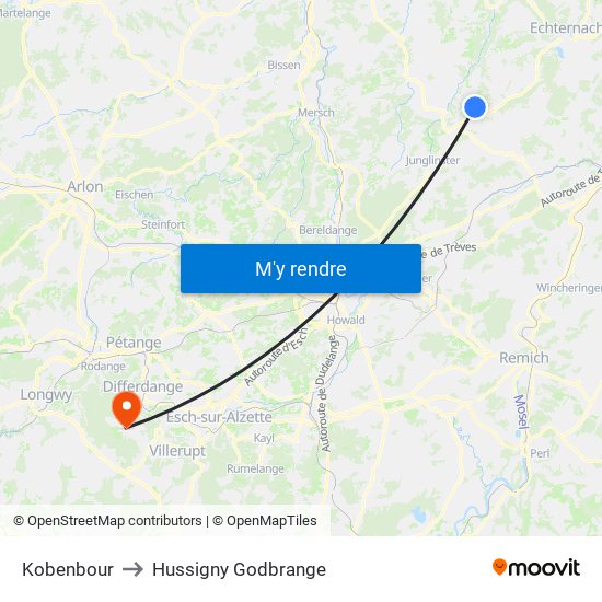 Kobenbour to Hussigny Godbrange map
