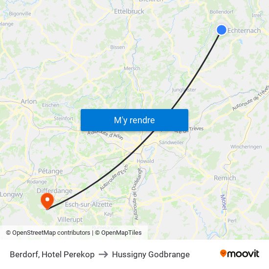 Berdorf, Hotel Perekop to Hussigny Godbrange map