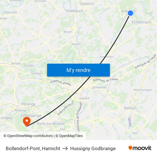 Bollendorf-Pont, Hamicht to Hussigny Godbrange map