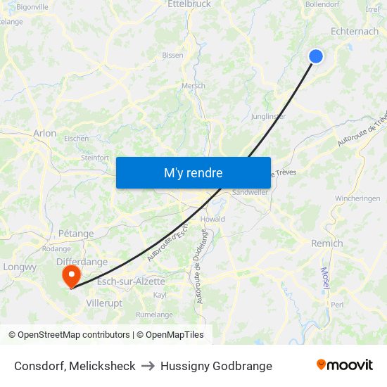 Consdorf, Melicksheck to Hussigny Godbrange map