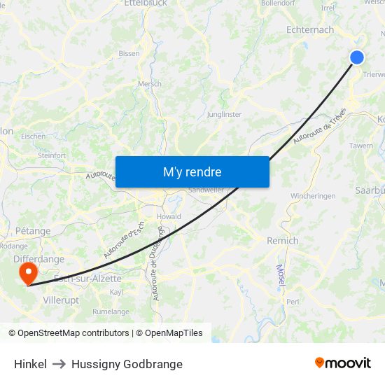 Hinkel to Hussigny Godbrange map