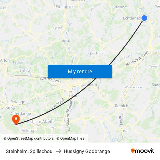Steinheim, Spillschoul to Hussigny Godbrange map