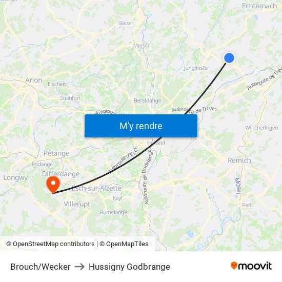 Brouch/Wecker to Hussigny Godbrange map