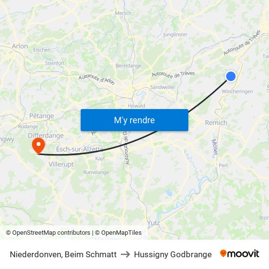 Niederdonven, Beim Schmatt to Hussigny Godbrange map