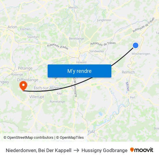 Niederdonven, Bei Der Kappell to Hussigny Godbrange map