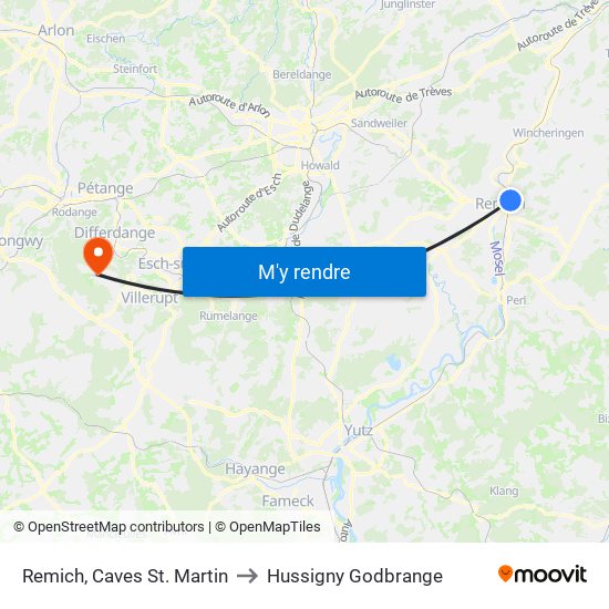 Remich, Caves St. Martin to Hussigny Godbrange map