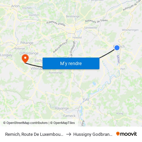 Remich, Route De Luxembourg to Hussigny Godbrange map