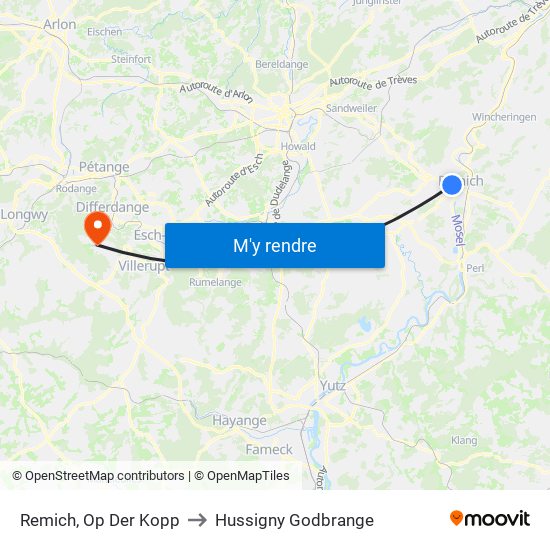 Remich, Op Der Kopp to Hussigny Godbrange map