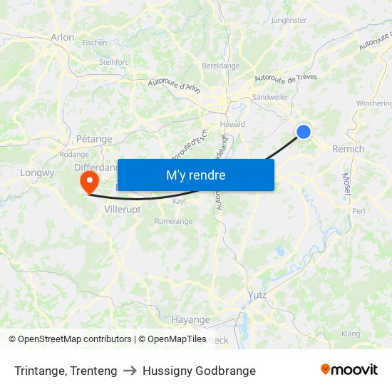 Trintange, Trenteng to Hussigny Godbrange map